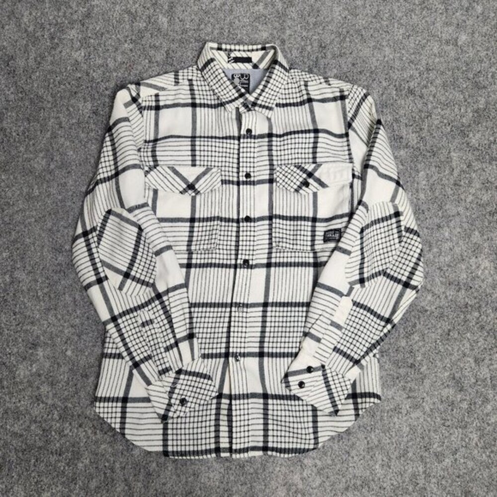 Billabong Flannel Shirt Men S‎ Black White Plaid Long Sleeve Pockets Beach